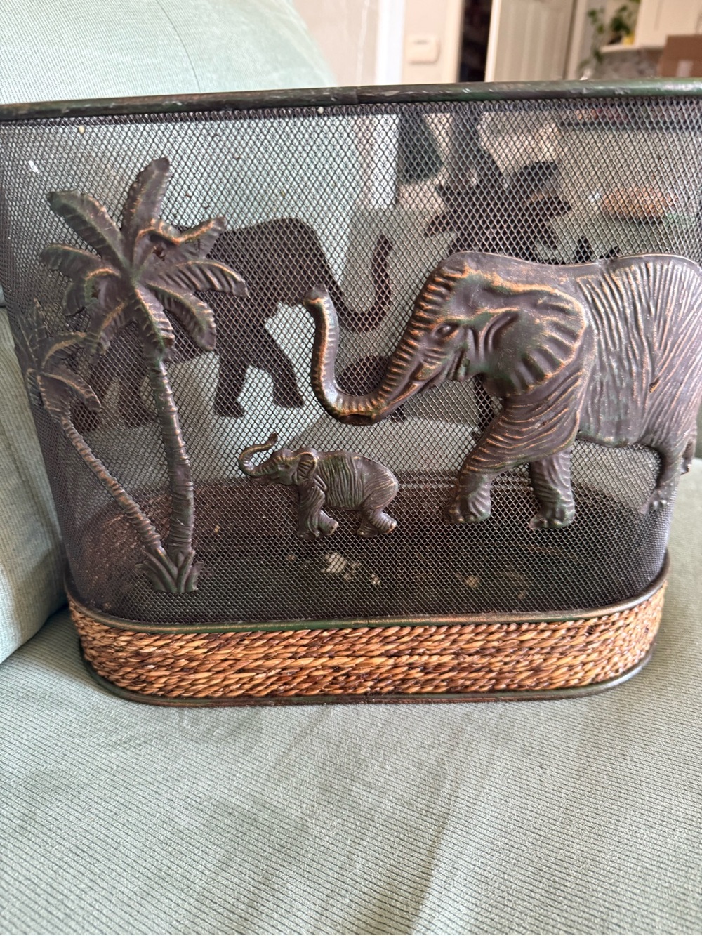 Decorative Elephant Accent Basket in Bronze and Natural